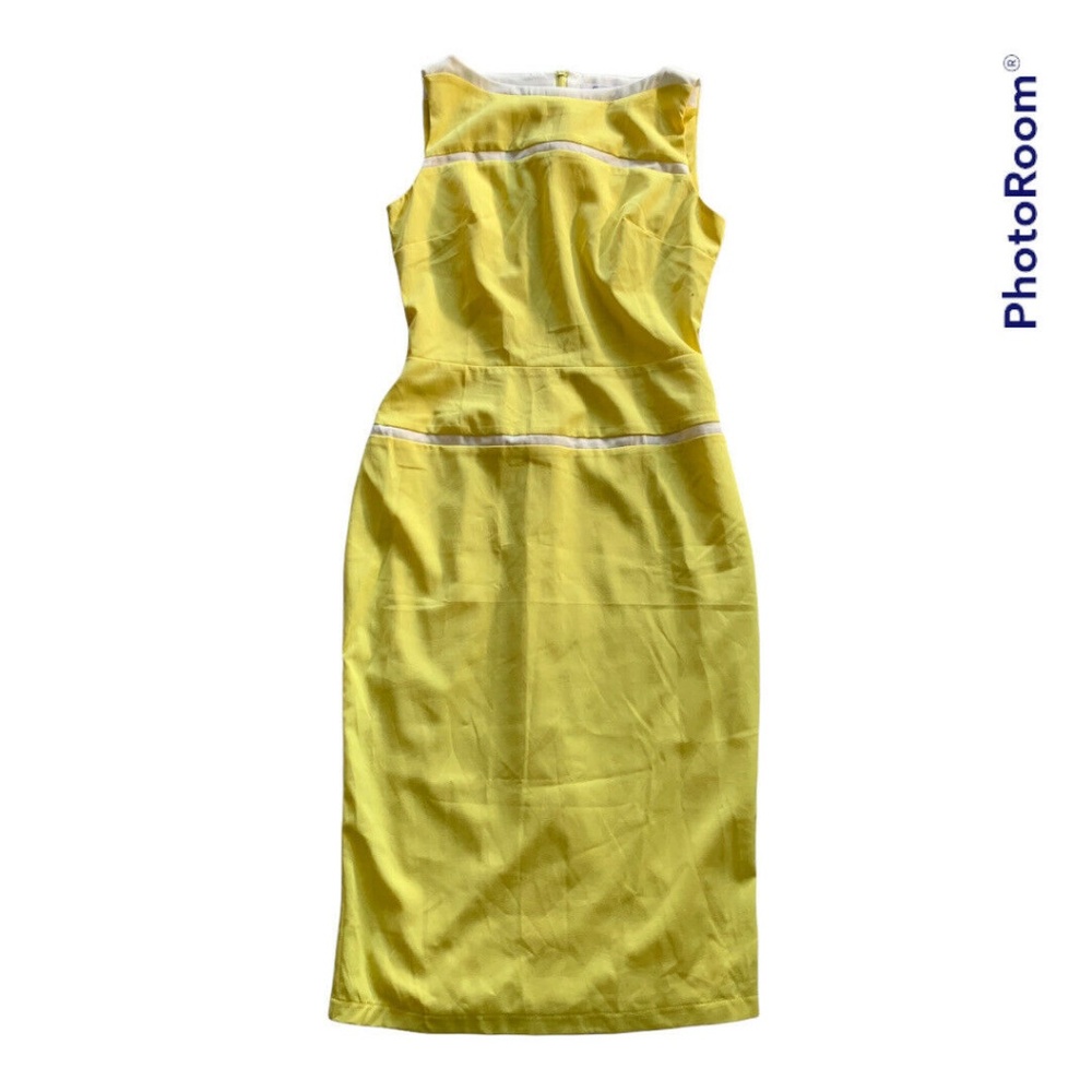 New Pencil Dress Yellow Stretch Midi Dress Size 4 Classic Style Sleeveless